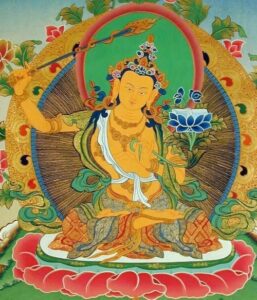 Chez les Tibétains, le symbole du Feu (mental) est représenté par une épée enflammée que porte Manjushri (4) dieu de la Sagesse.